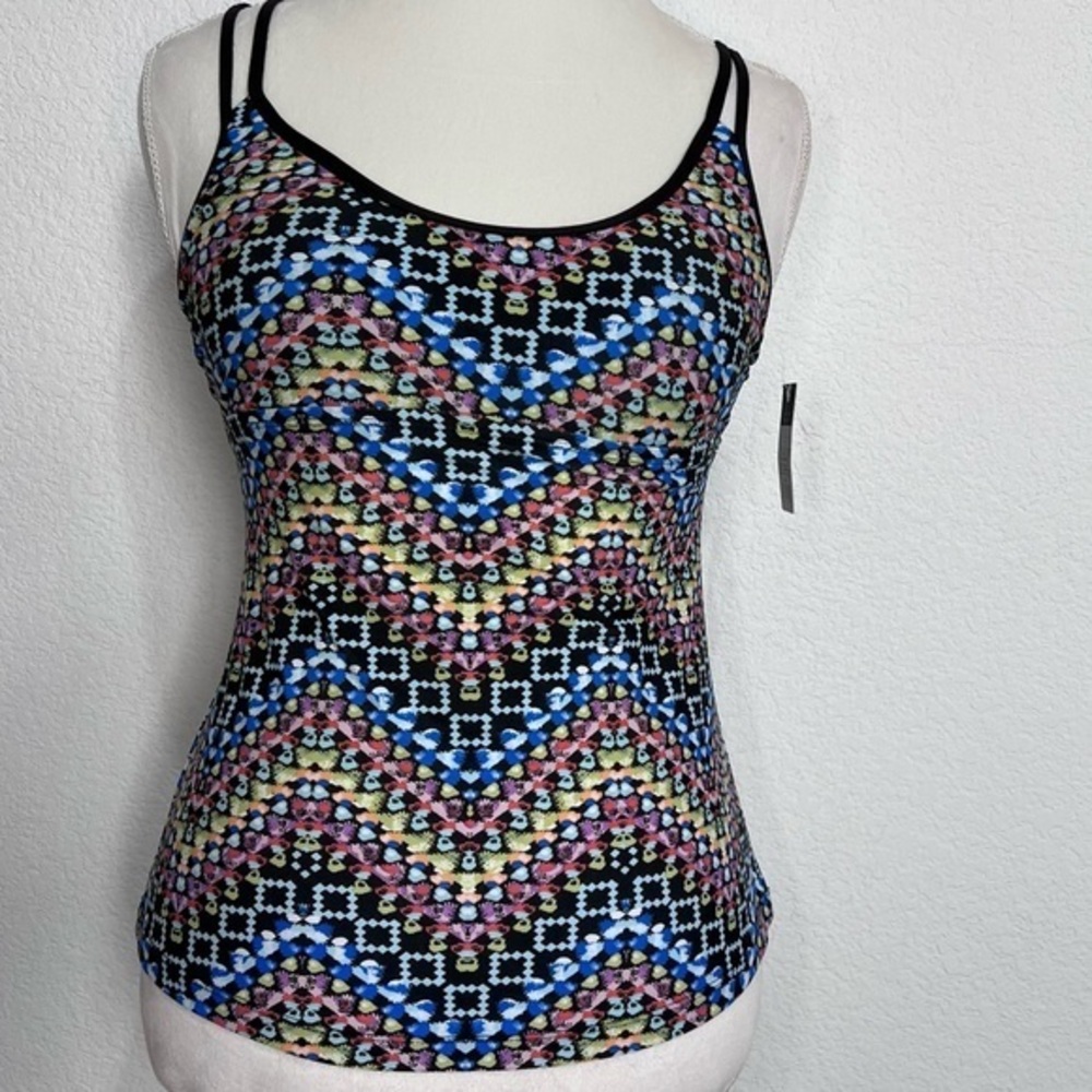 Massimo Blue Multi Colored Boho Indie Print Tankini Swim Top New Small